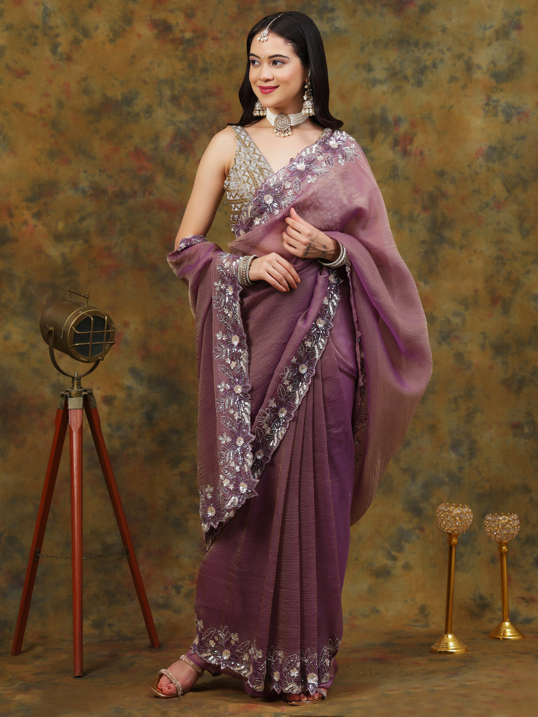 Dusty Mauve Crepe Organza