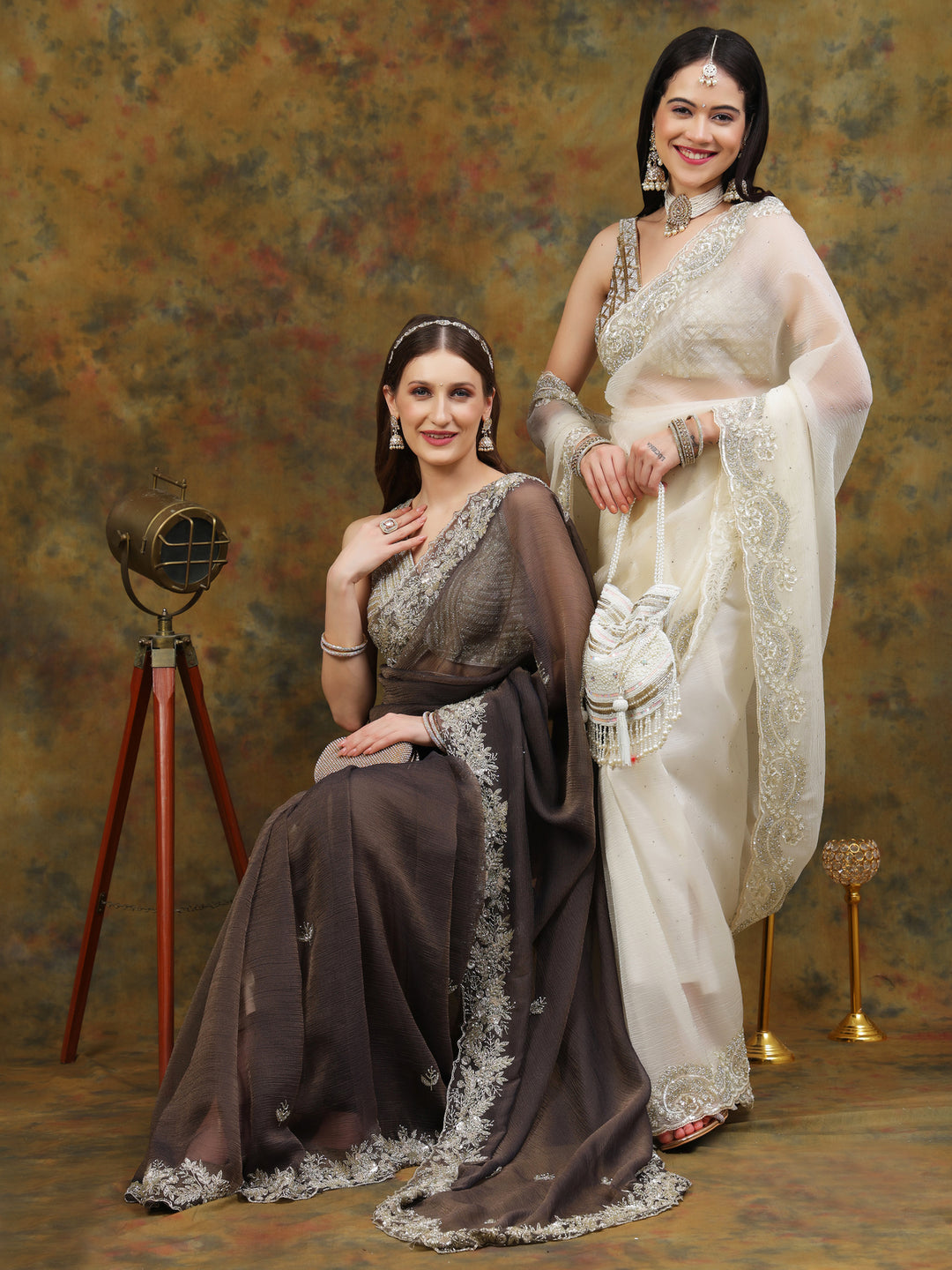 Charcoal Grey Crepe Chiffon Saree