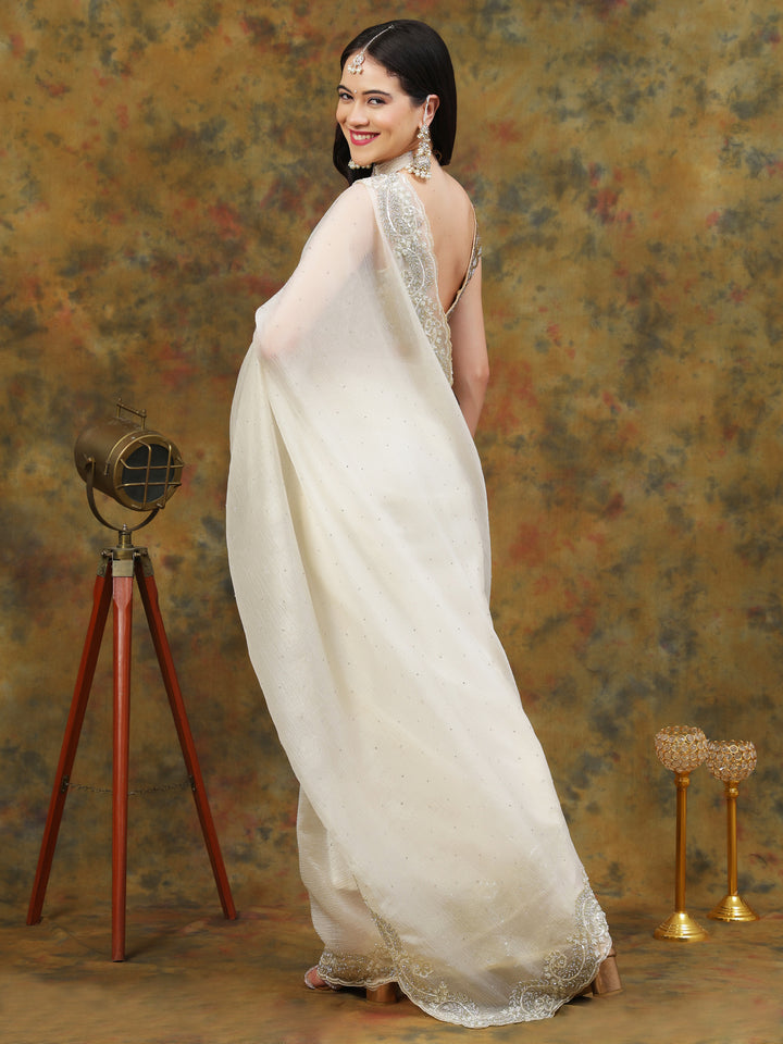 Ivory Crepe Chiffon Saree