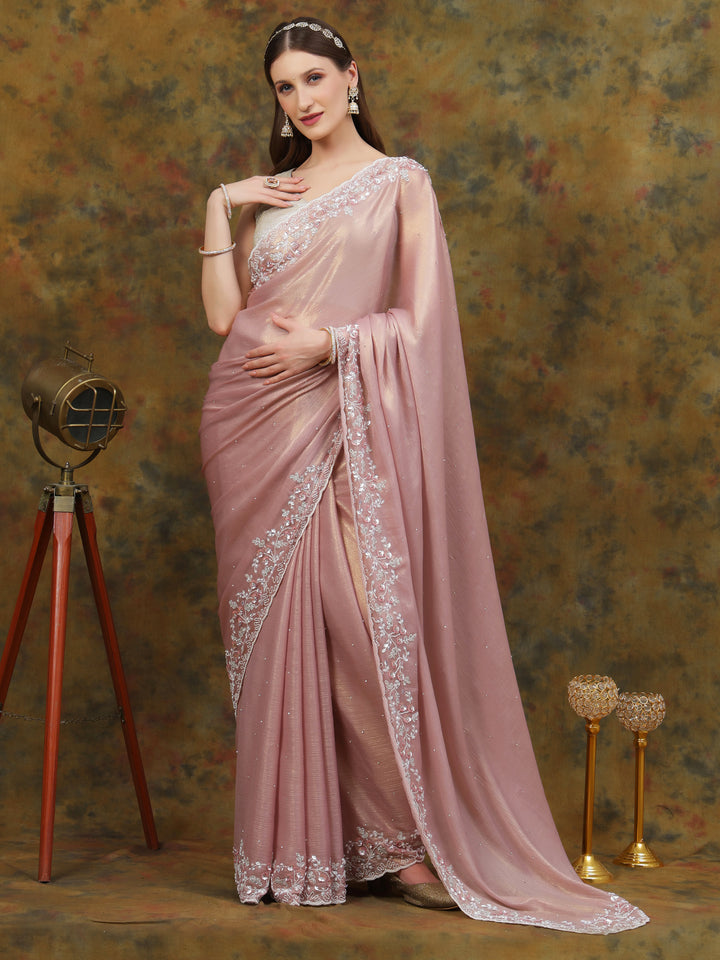 Rose Gold Shimmer Crepe Saree