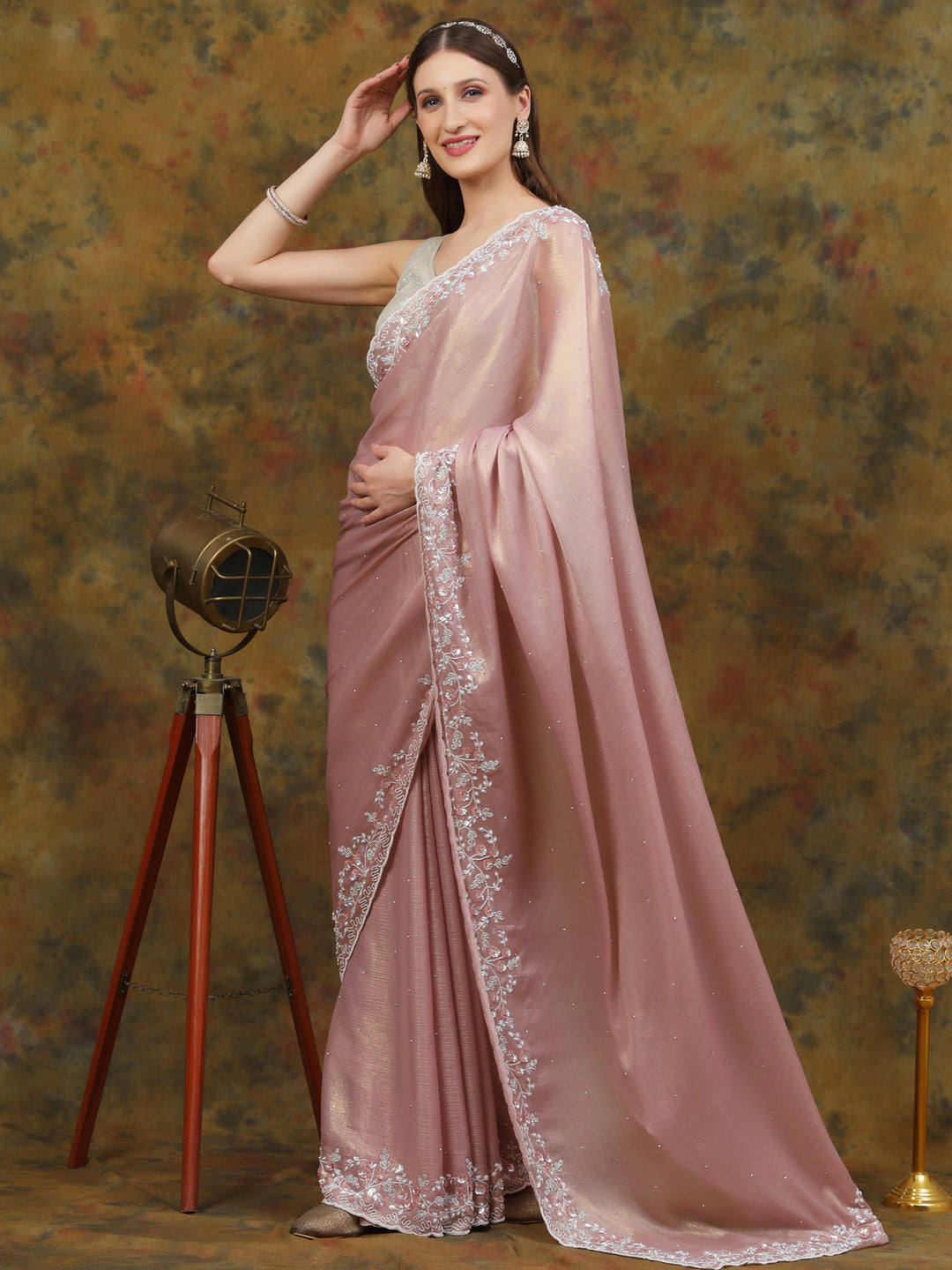 Rose Gold Shimmer Crepe Saree