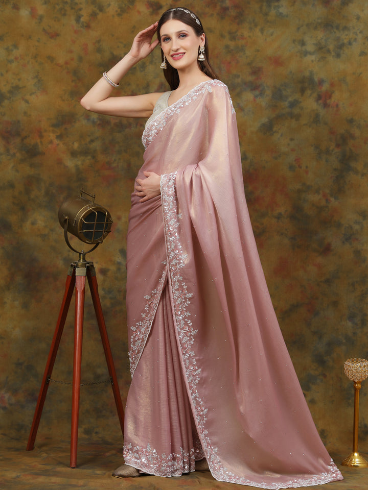 Rose Gold Shimmer Crepe Saree