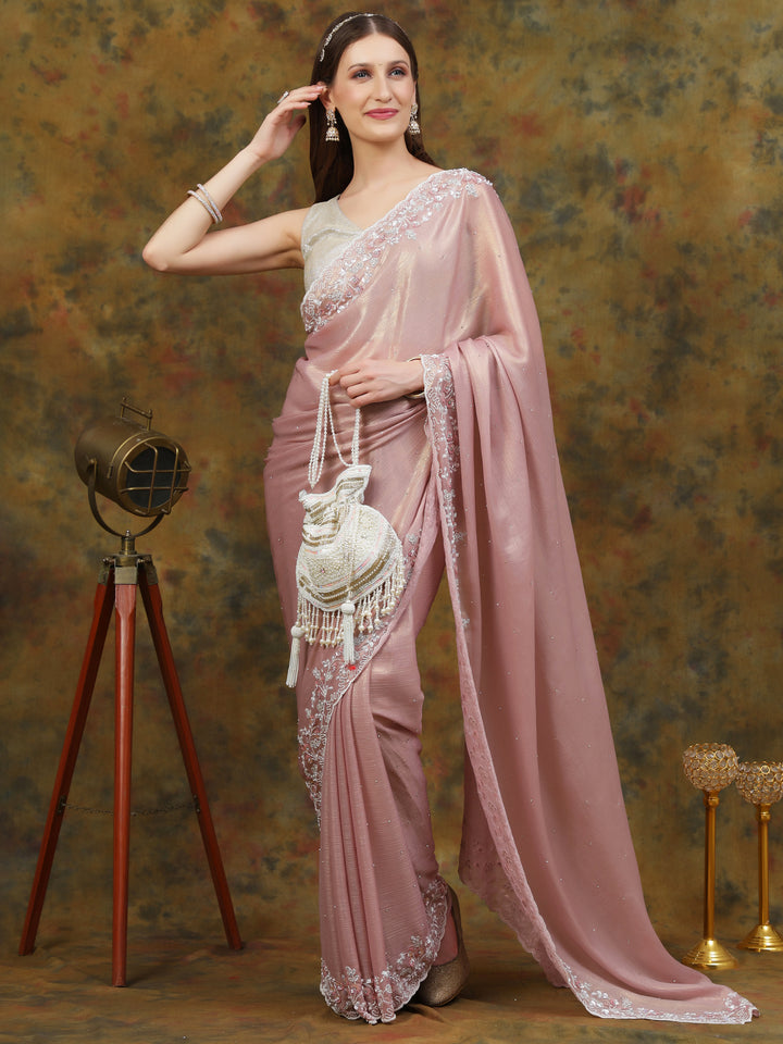 Rose Gold Shimmer Crepe Saree