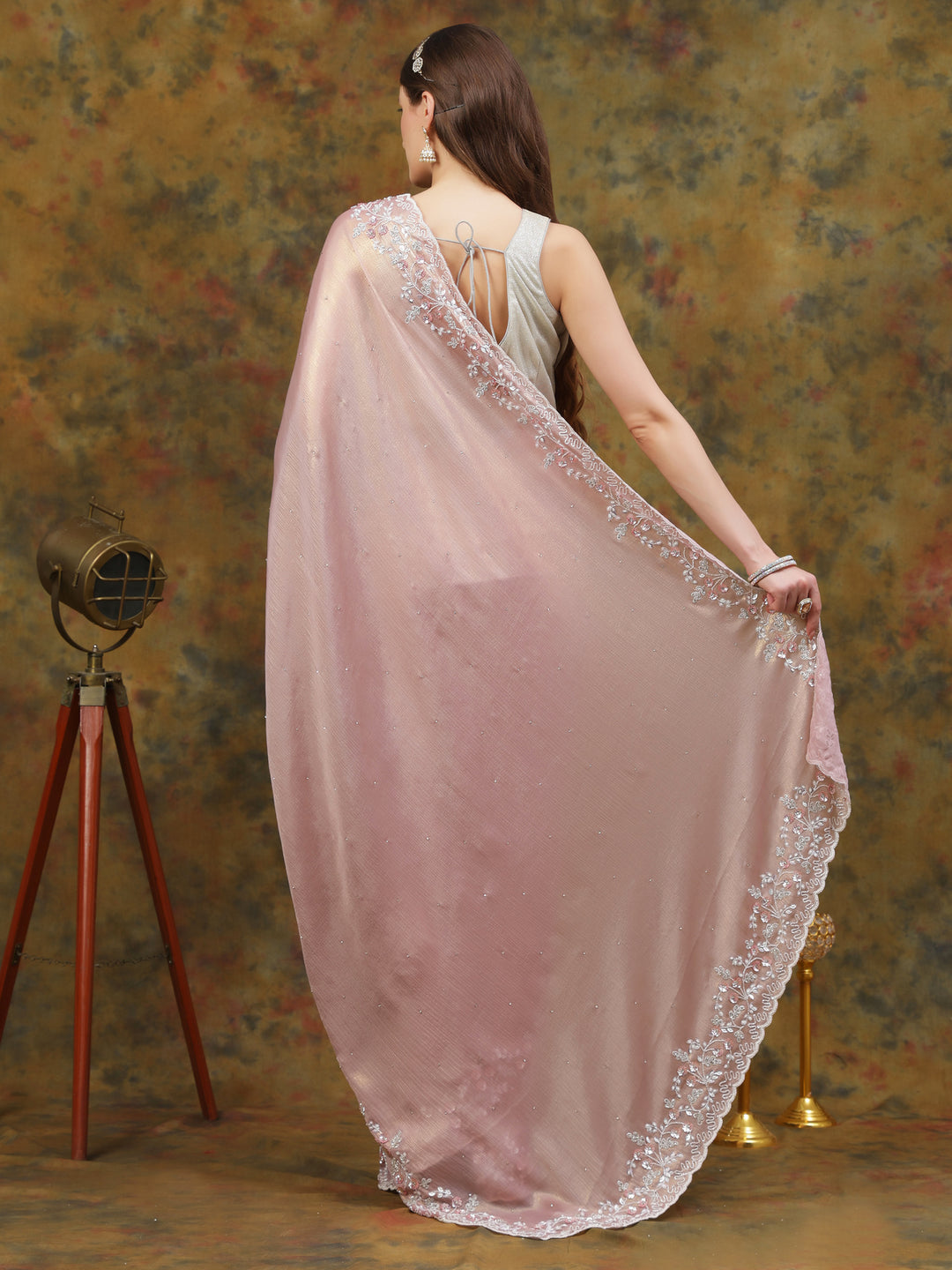 Rose Gold Shimmer Crepe Saree