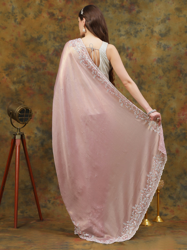 Rose Gold Shimmer Crepe Saree