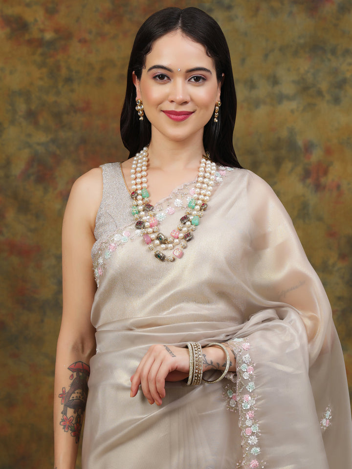 Silver Organza Tissue Saree