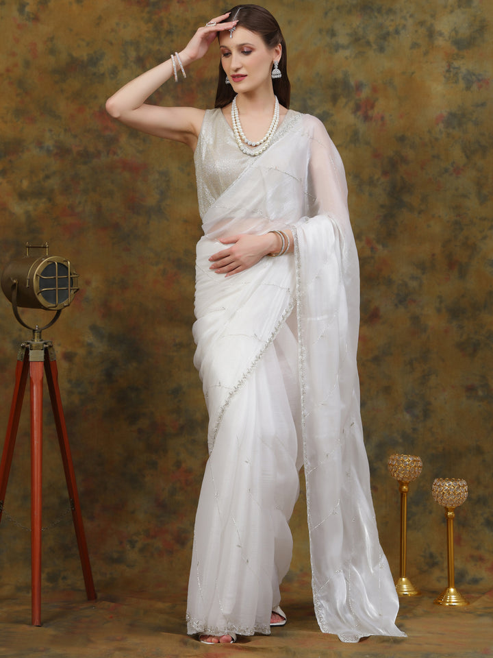White Organza Tissue Saree