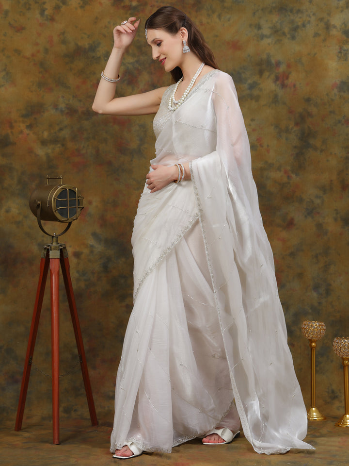 White Organza Tissue Saree