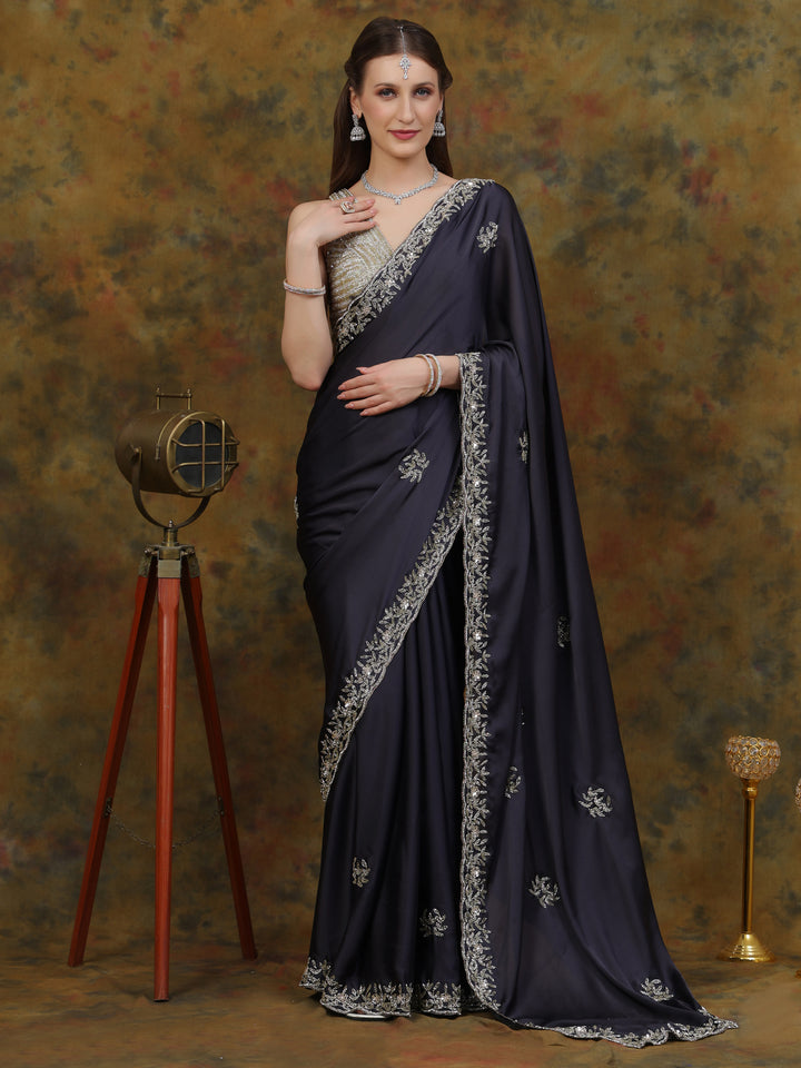 Steel Grey Satin Silk Saree