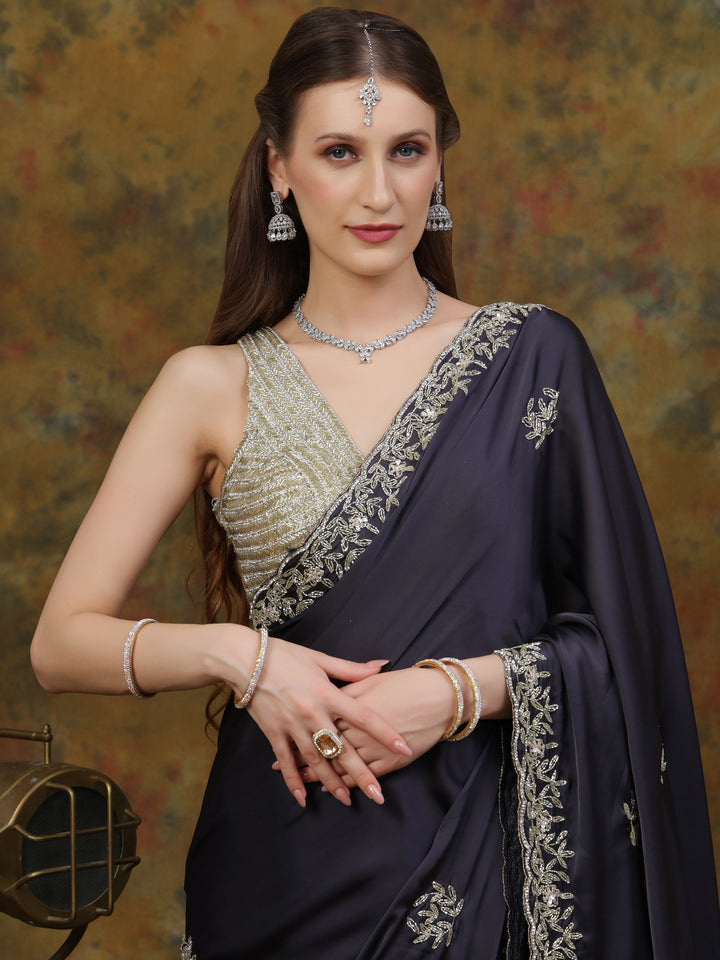 Steel Grey Satin Silk Saree