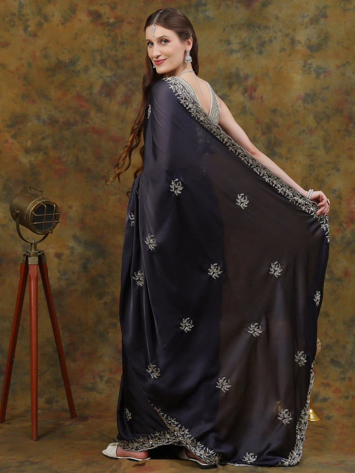 Steel Grey Satin Silk Saree