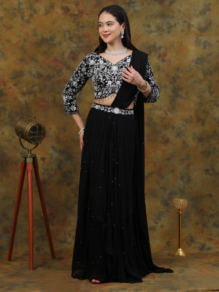 Black Pre-drape Skirt Saree