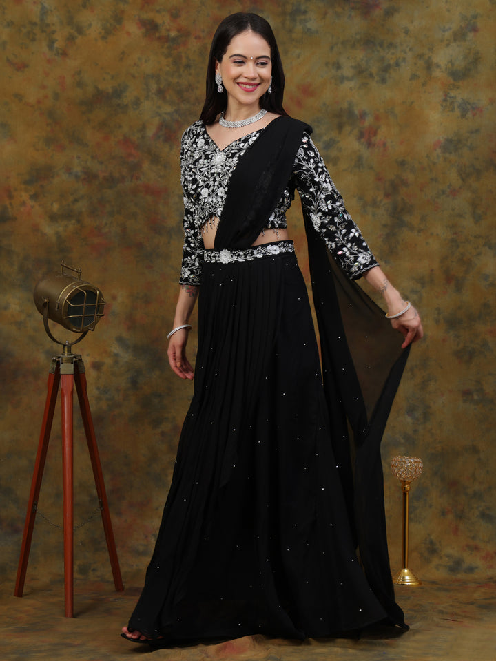 Black Pre-drape Skirt Saree