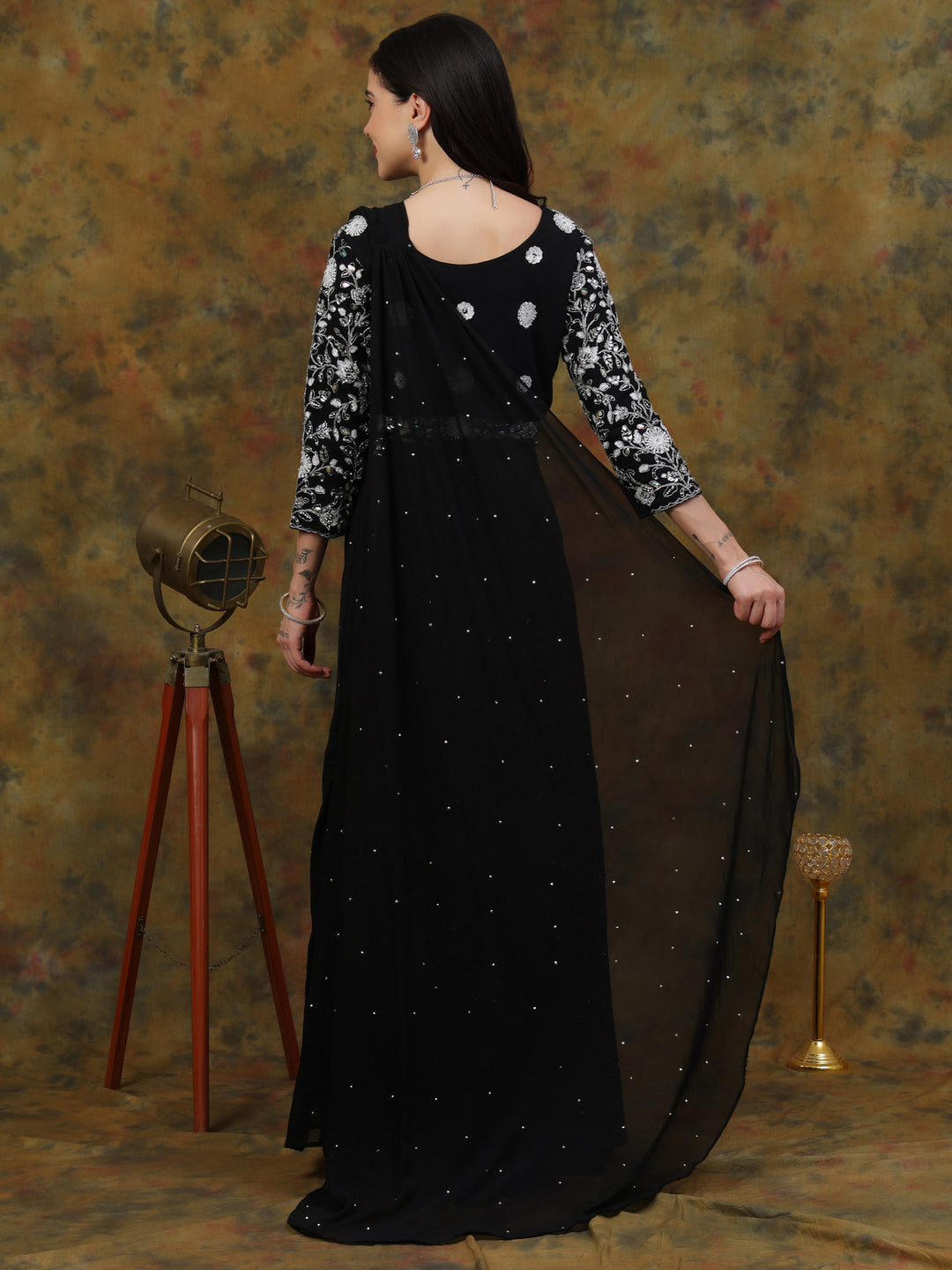 Black Pre-drape Skirt Saree