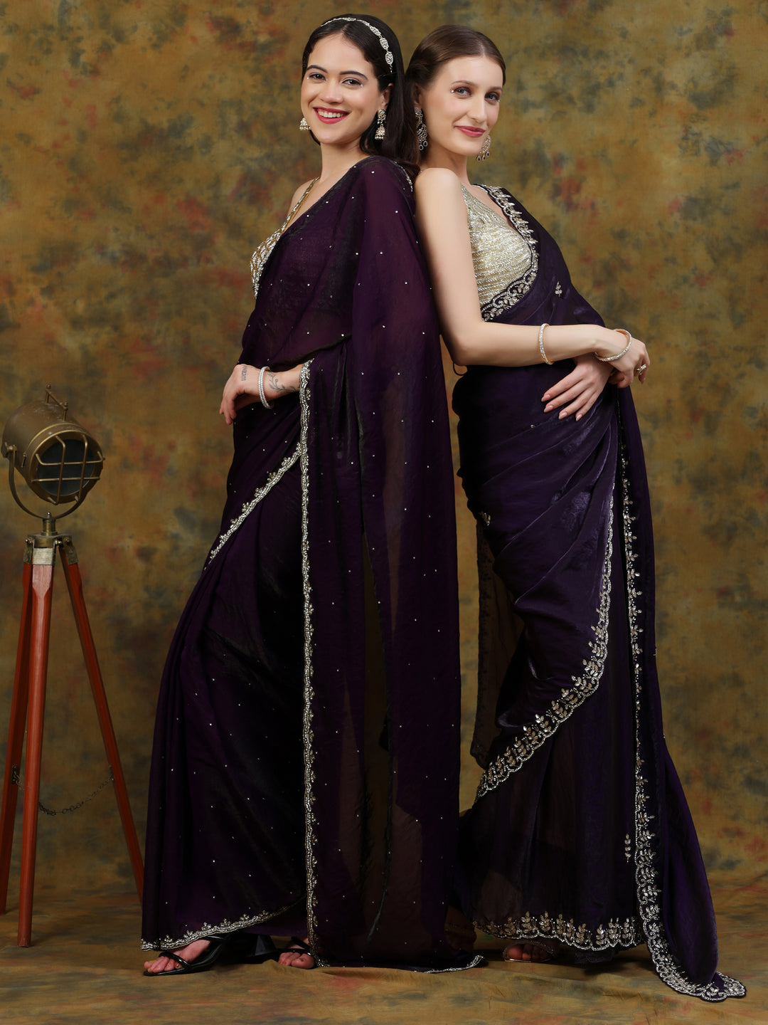 Deep Violet Satin Tissue Saree