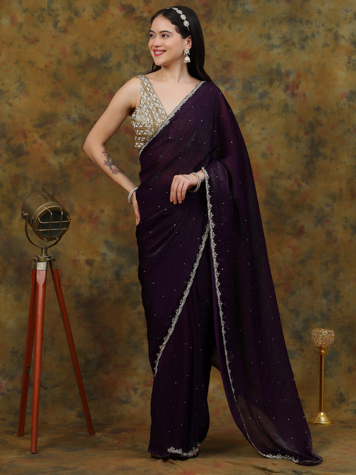 Deep Violet Satin Tissue Saree