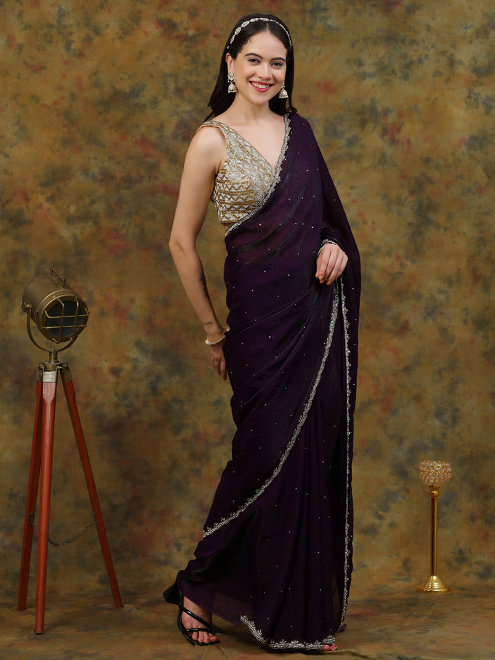 Deep Violet Satin Tissue Saree