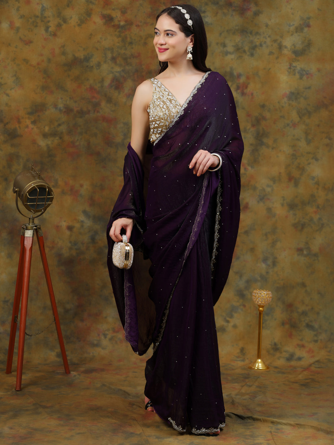 Deep Violet Satin Tissue Saree
