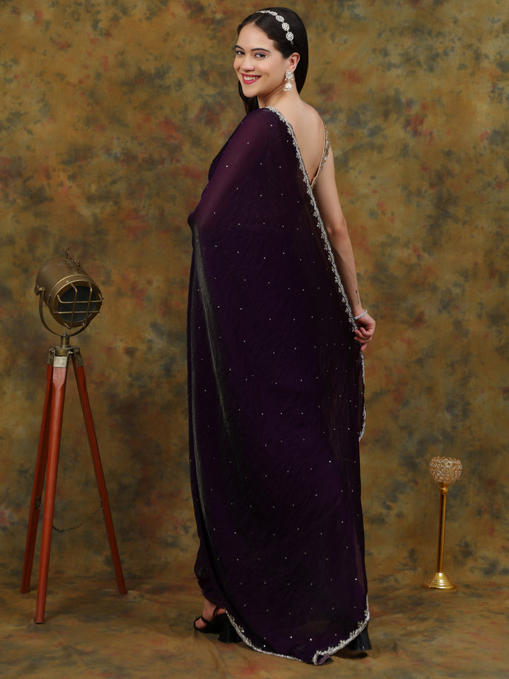 Deep Violet Satin Tissue Saree