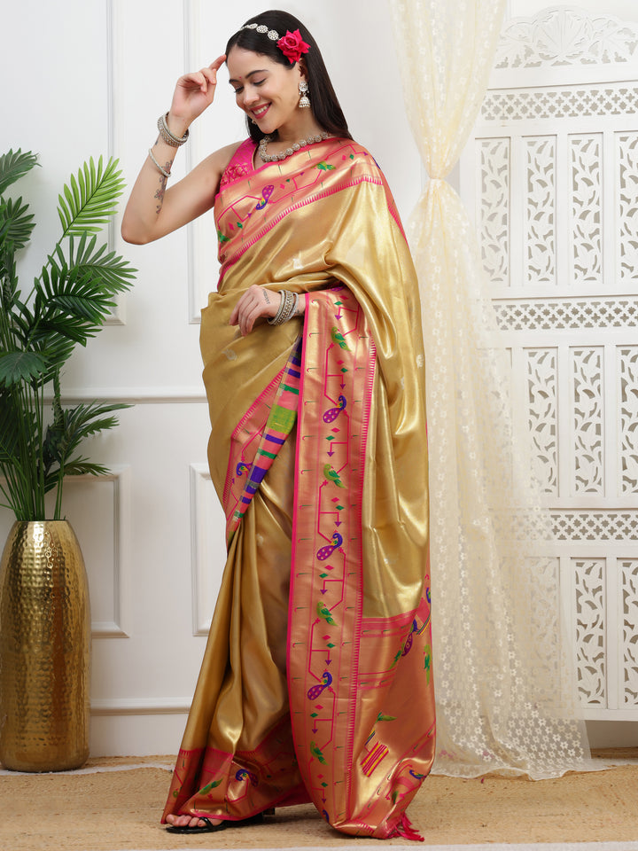 Gold Paithani Tissue Saree