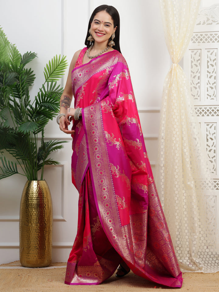 Pink Leheriya SIlk Saree