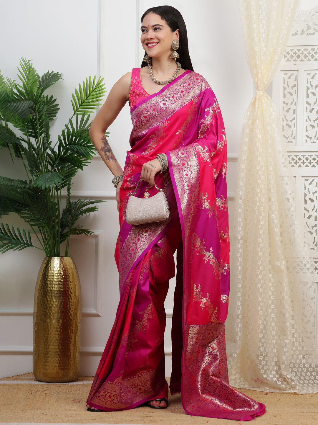 Pink Leheriya SIlk Saree