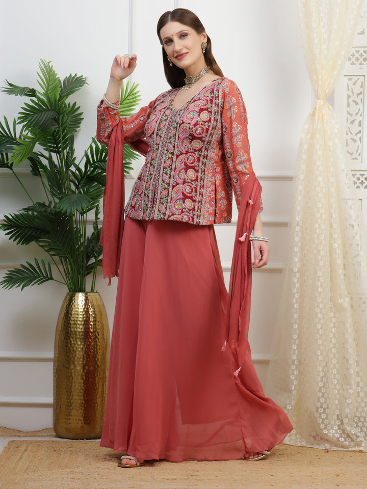 Peach Embroidered Palazzo