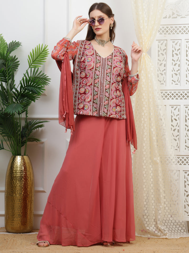 Peach Embroidered Palazzo
