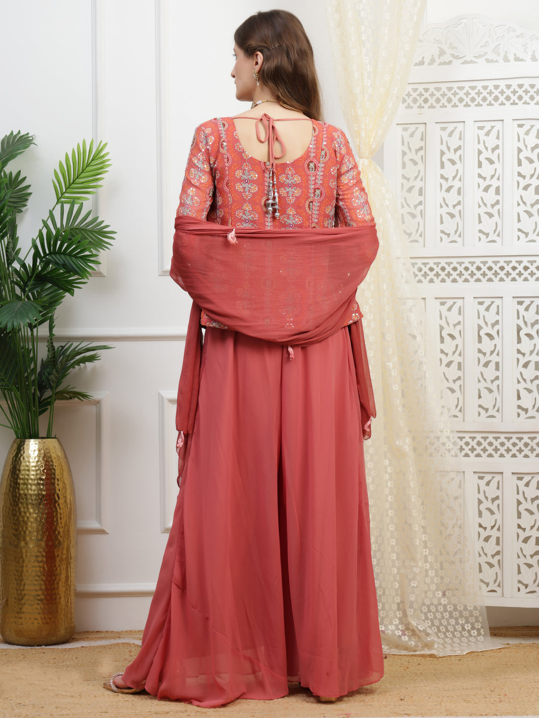 Peach Embroidered Palazzo