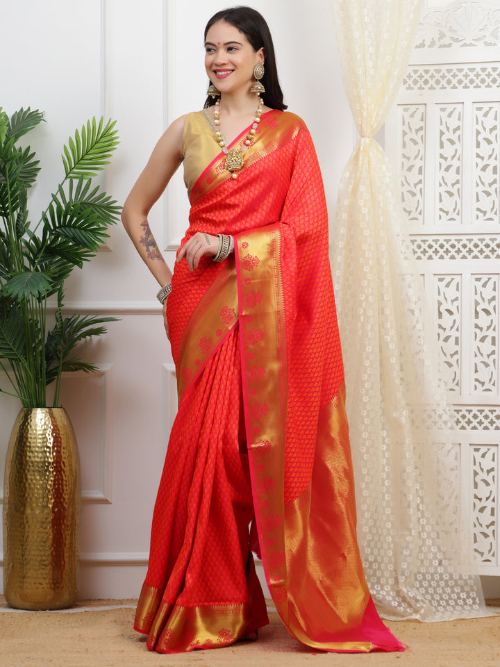 Orange Jacquard slik saree