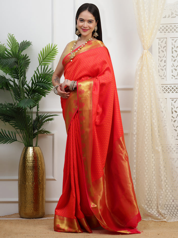Orange Jacquard slik saree
