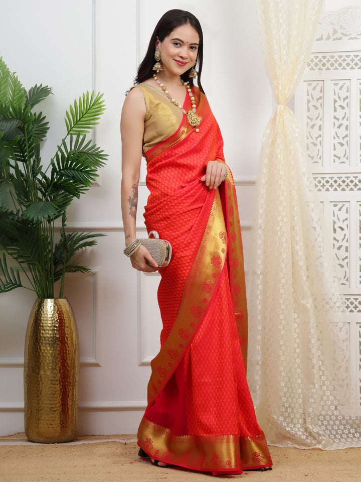 Orange Jacquard slik saree