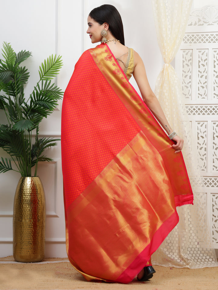 Orange Jacquard slik saree