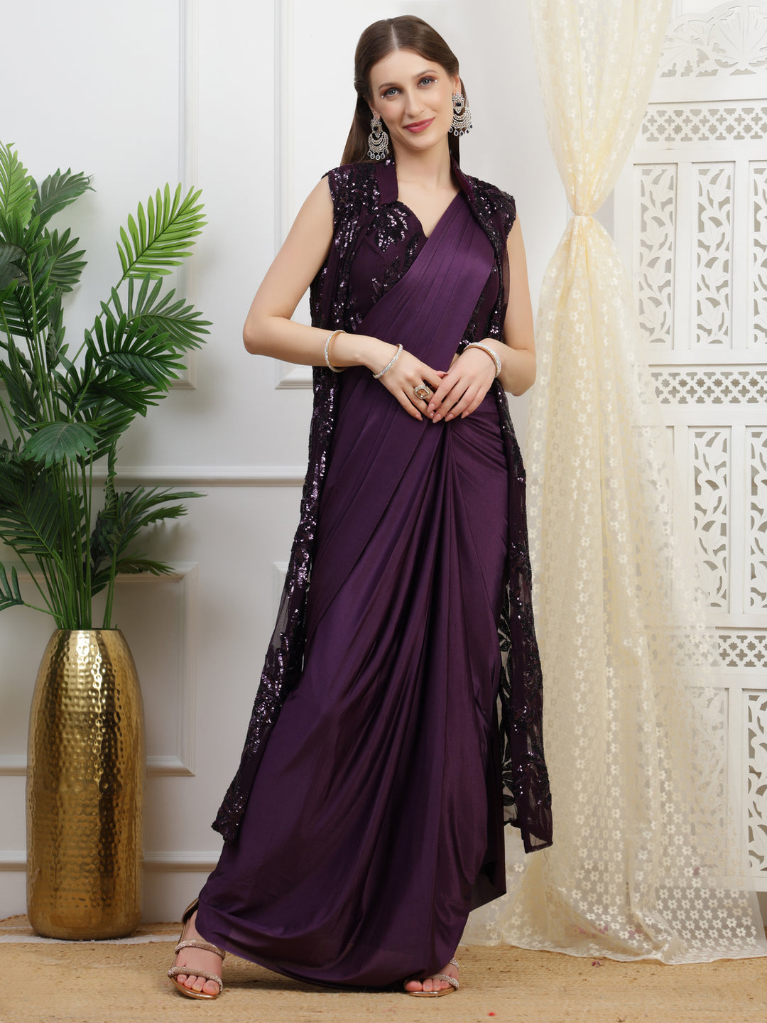 Purple Pre-Drape Saree