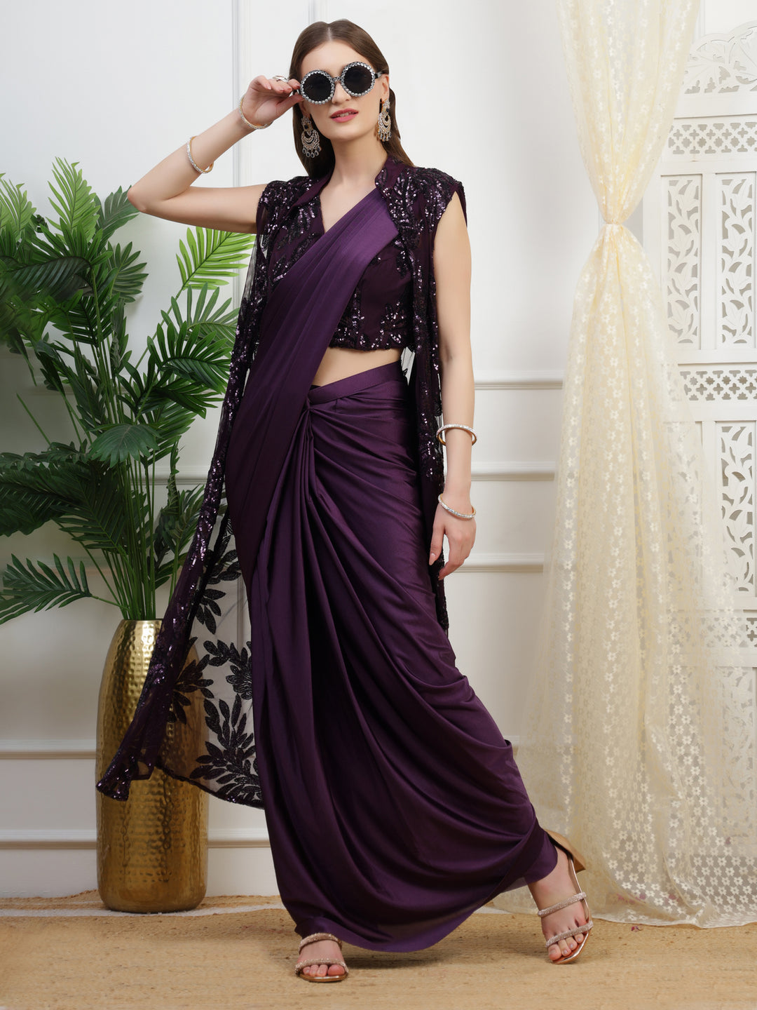 Purple Pre-Drape Saree
