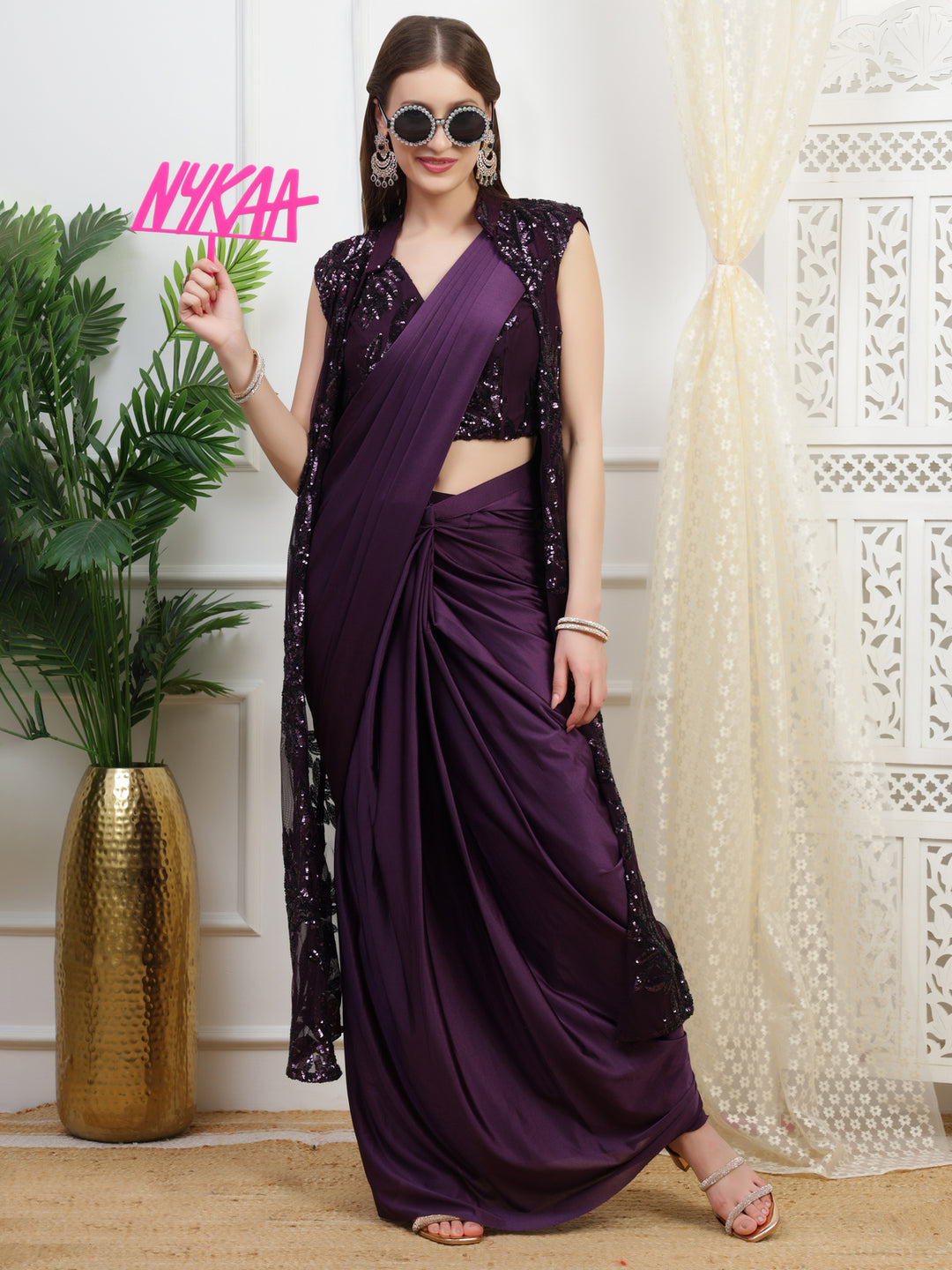 Purple Pre-Drape Saree
