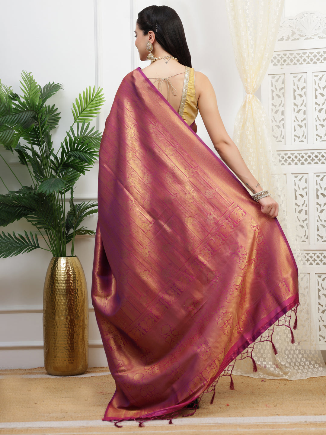 Wine Kanjivaram saree