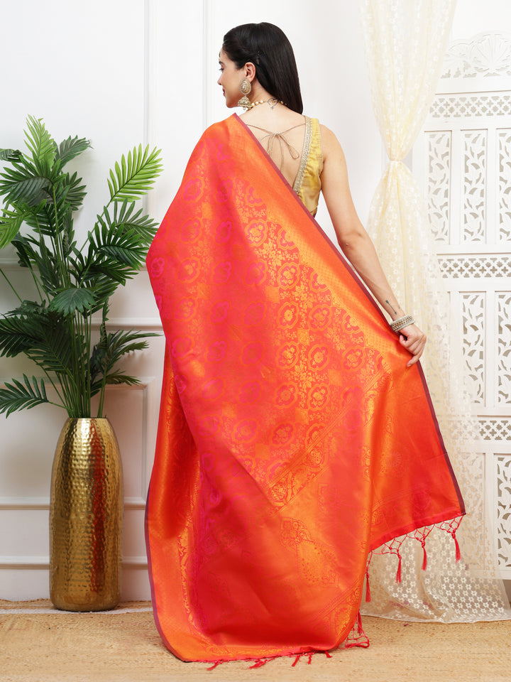 Flame Orange Jacquard Silk Saree