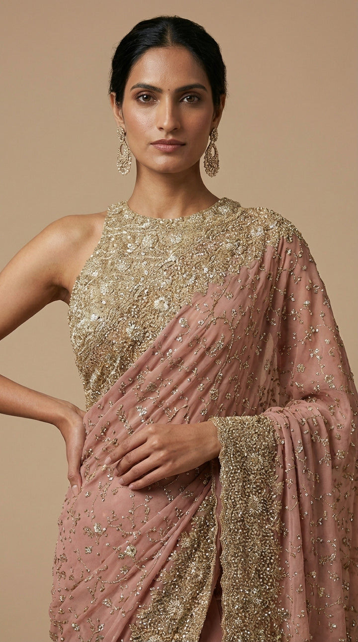 Princess Pink Georgette Saree