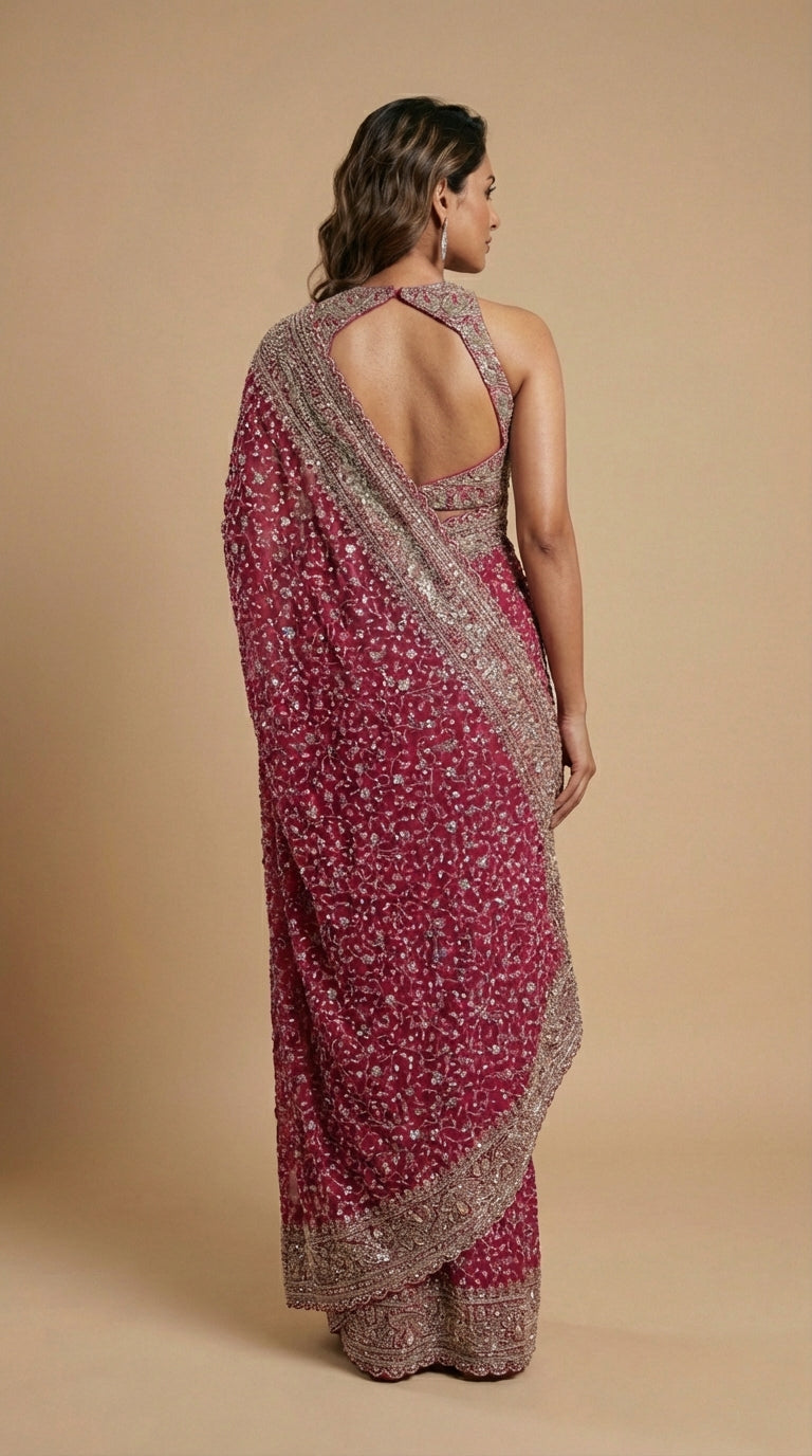 Crimson Red Georgette Saree