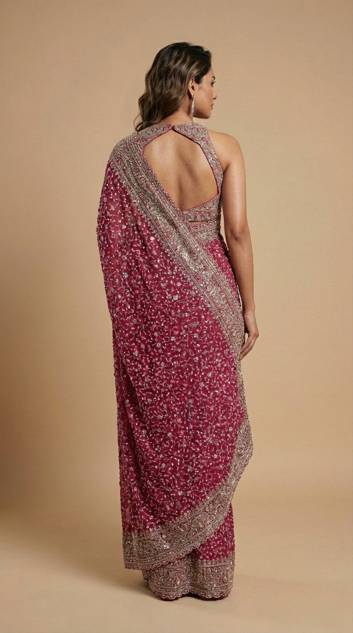 Crimson Red Georgette Saree