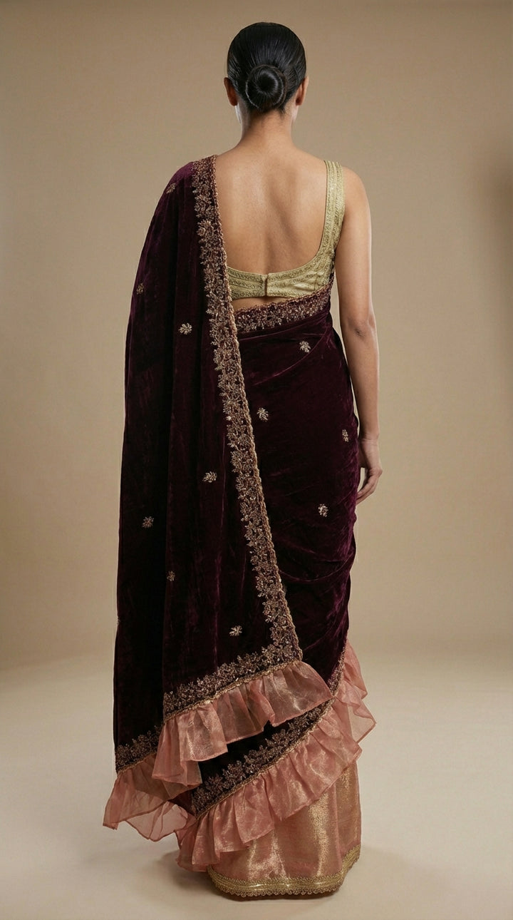 Pink Tissue & Velvet Saree