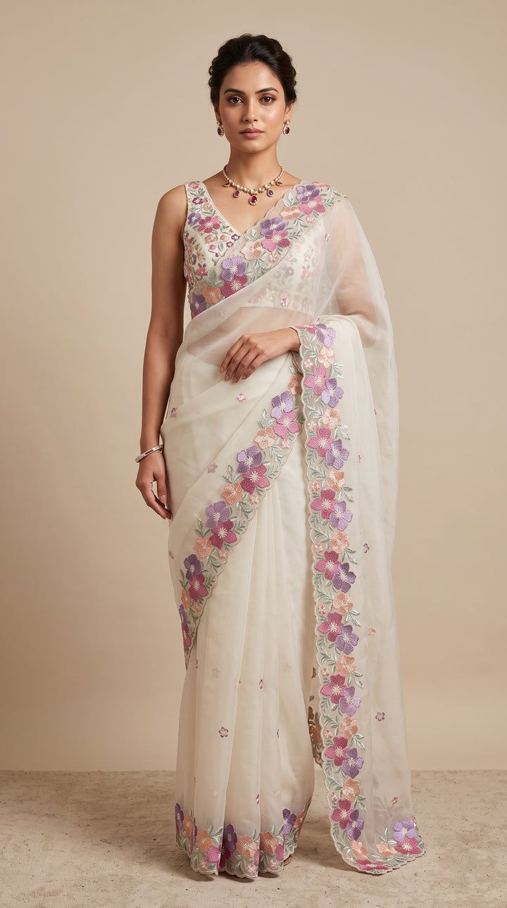 White Floral Organza