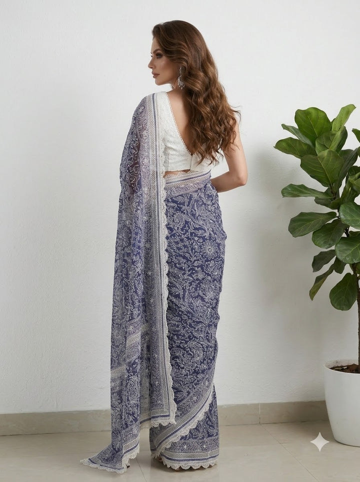 Blue Chikankari Saree