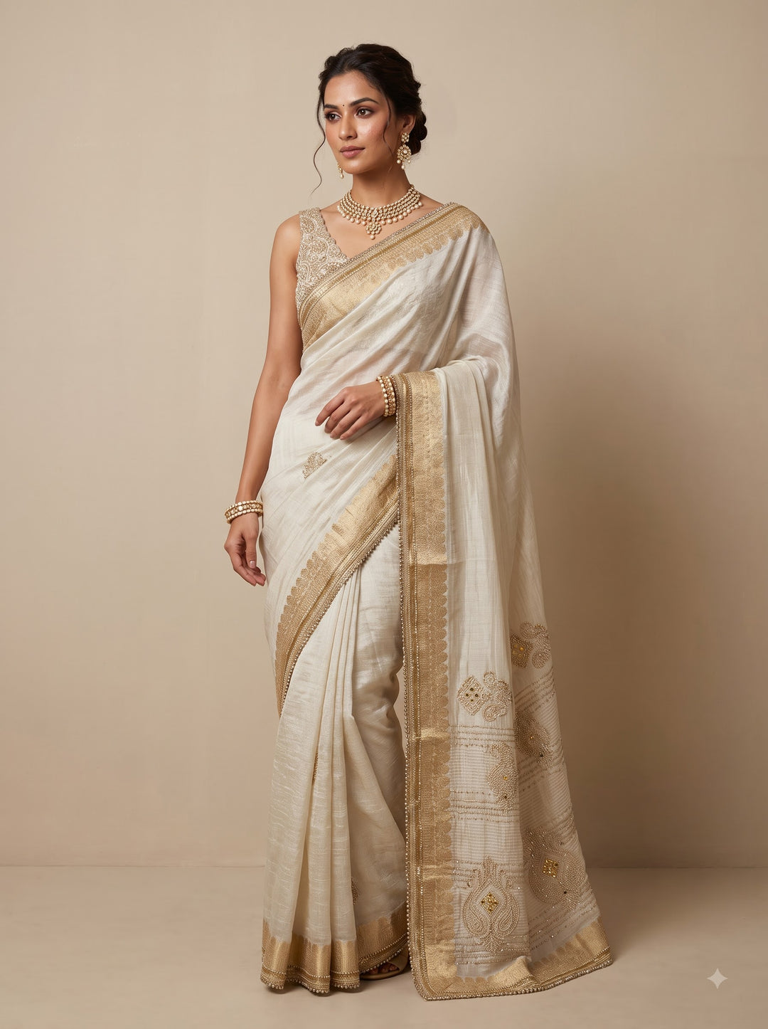 Ivory White Saree