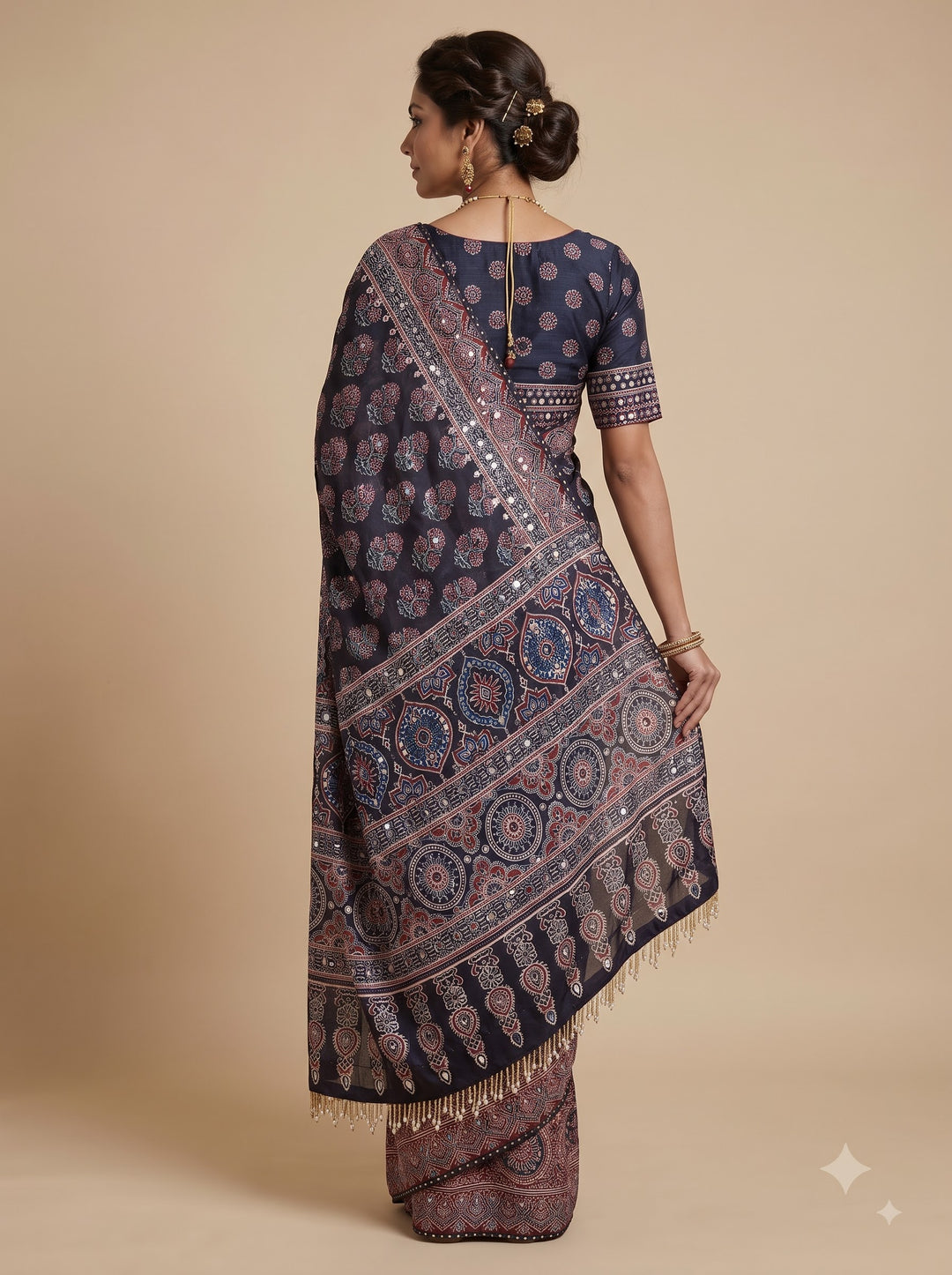 Steel Grey Ajrakh Saree