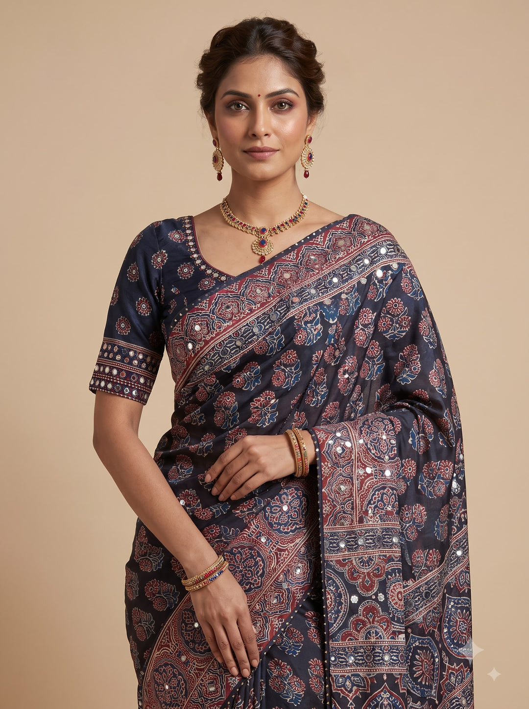 Steel Grey Ajrakh Saree
