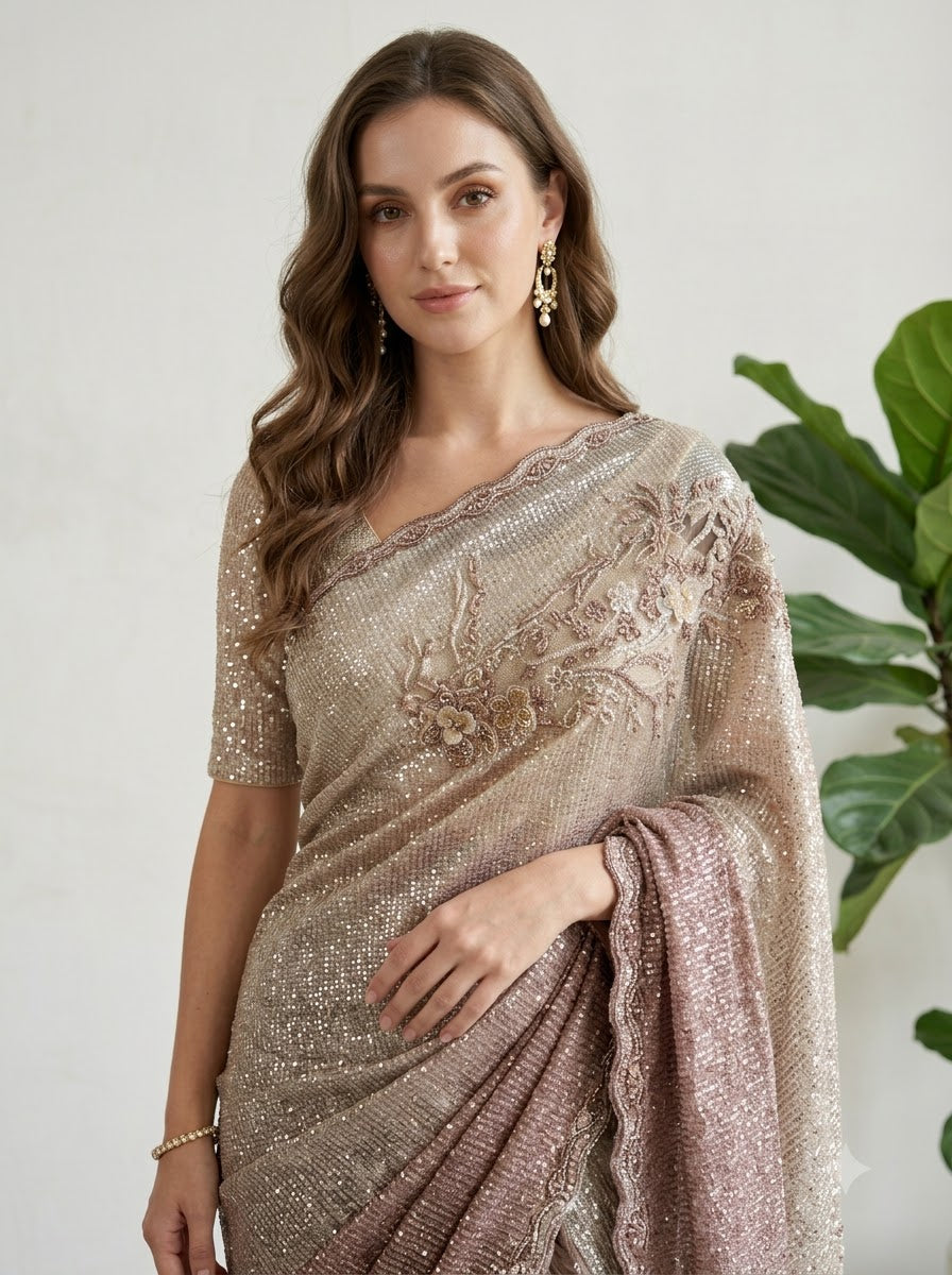 Dual-Tone Sequin Saree