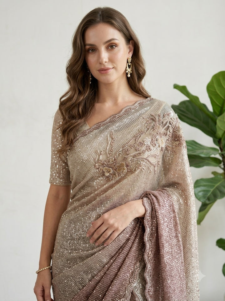 Dual-Tone Sequin Saree