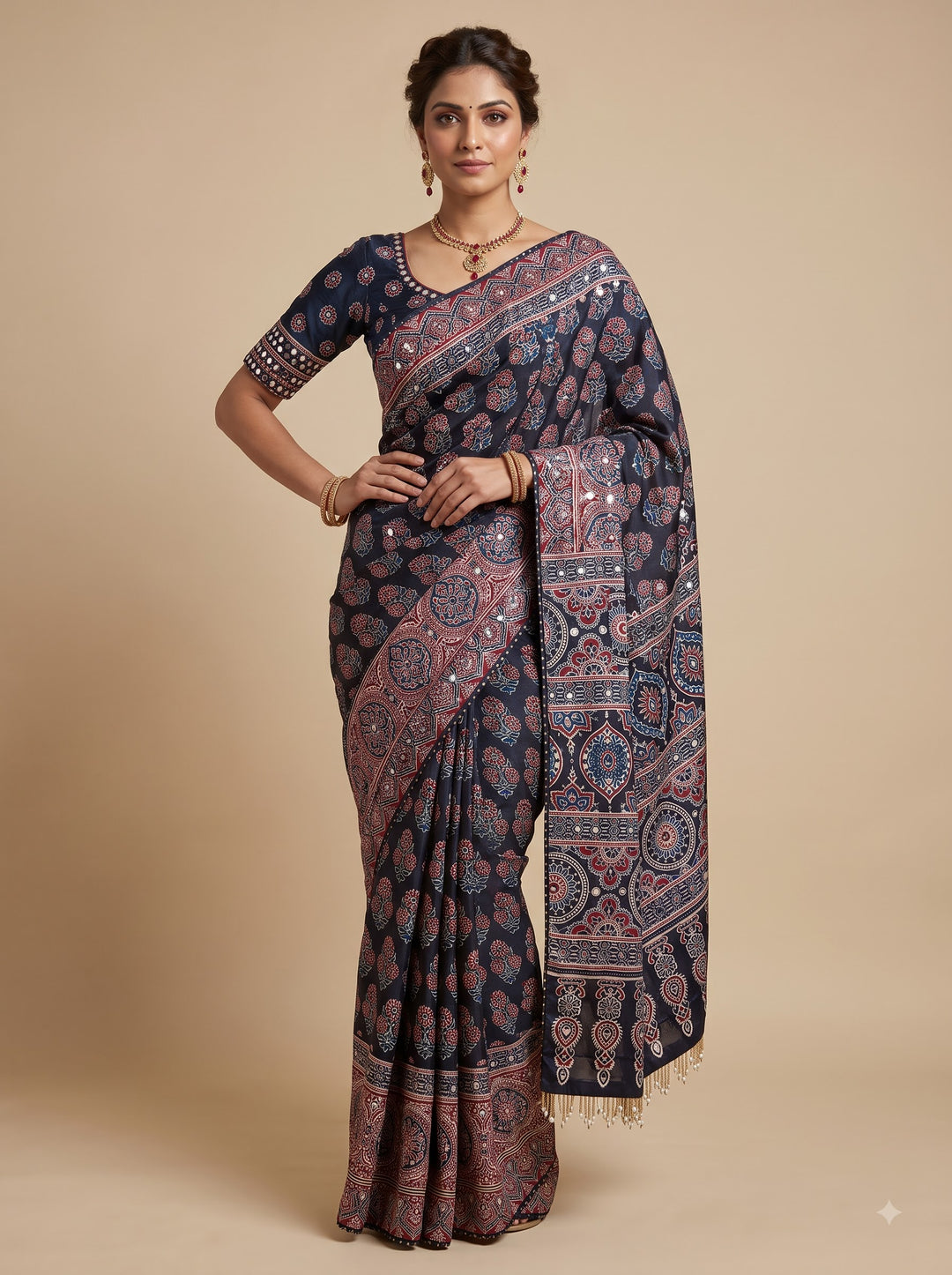 Steel Grey Ajrakh Saree